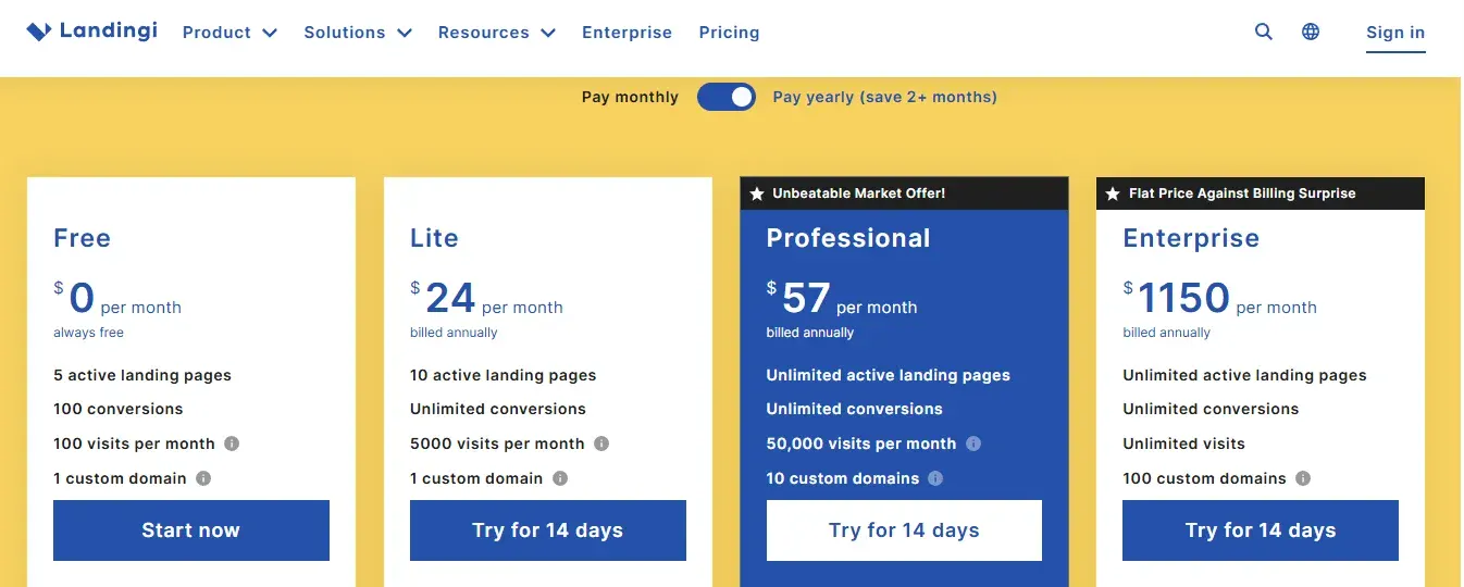 Landingi Pricing Table