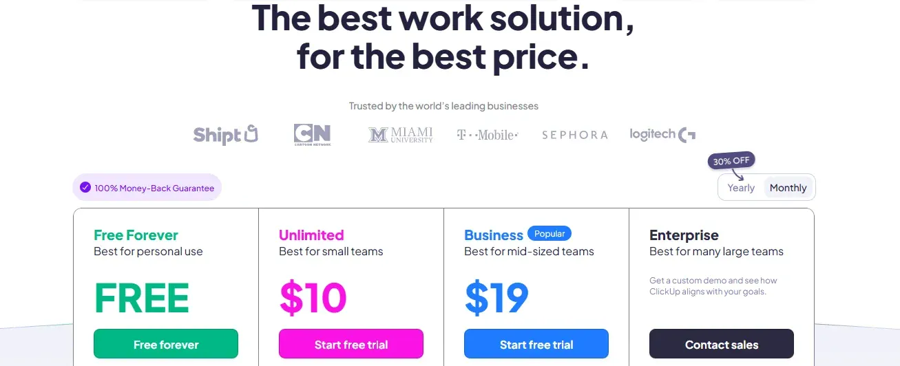 ClickUp Pricing Comparison – Save 30% with Annual Plan