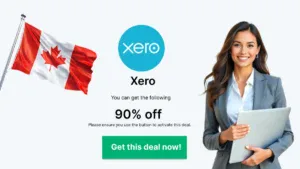 Xero 90% off promo with Canadian flag and entrepreneur