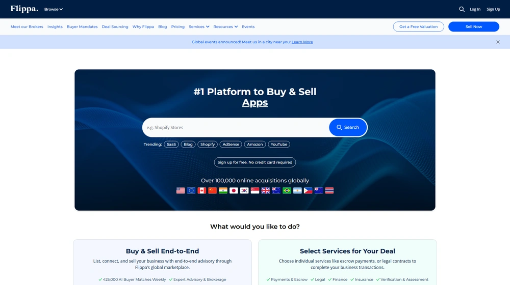 Flippa com dashboard